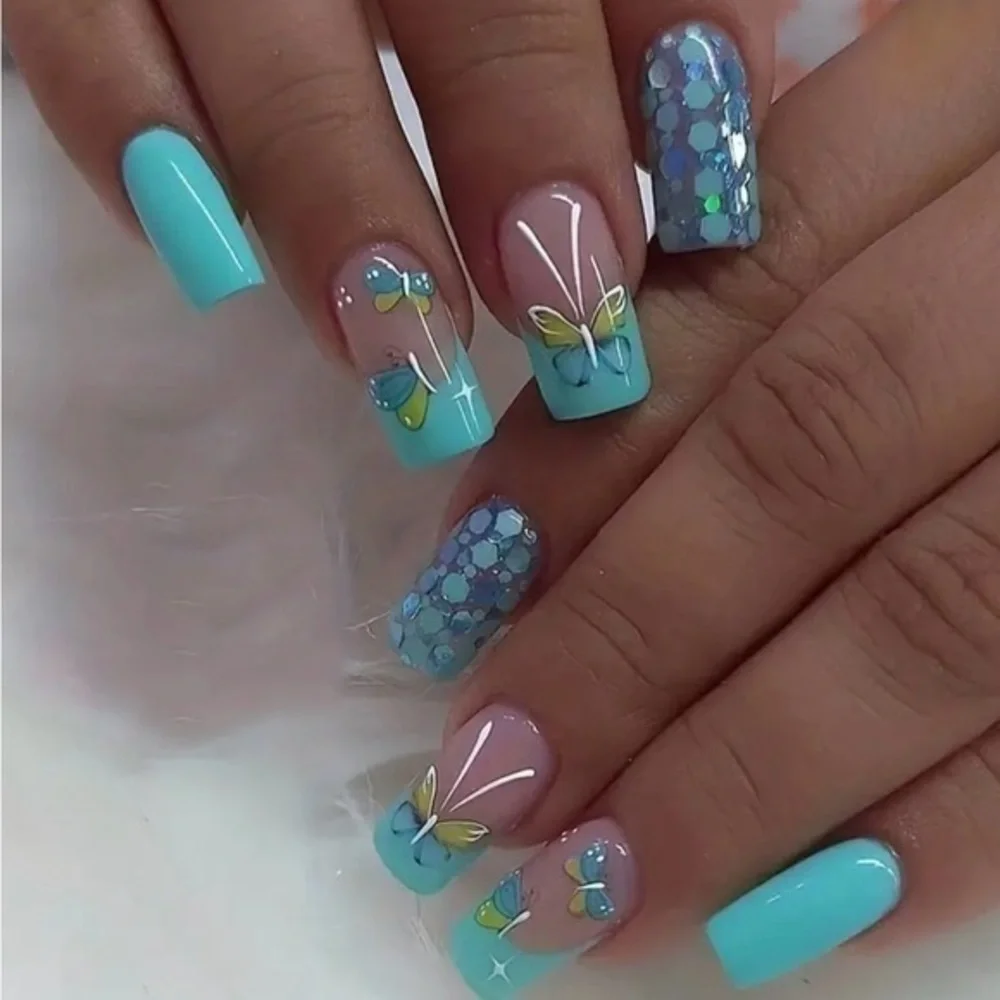 Blue Butterfly Fake Press On Nails NWT